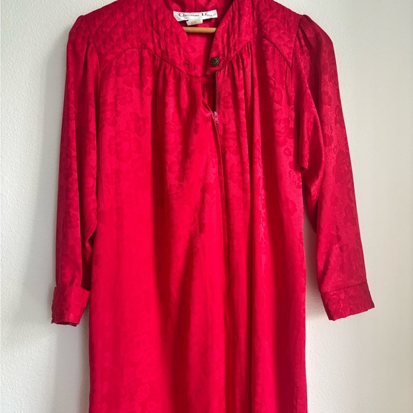 Christian Dior Vintage Nightgown Red Polyester Dress Petite Small Long Sleeve S - Picture 7 of 7